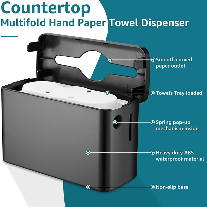 ABJI-Multifold Trifold Paper Towel Dispenser Countertop Commercial Hand Towel Dispenser Bathroom Black