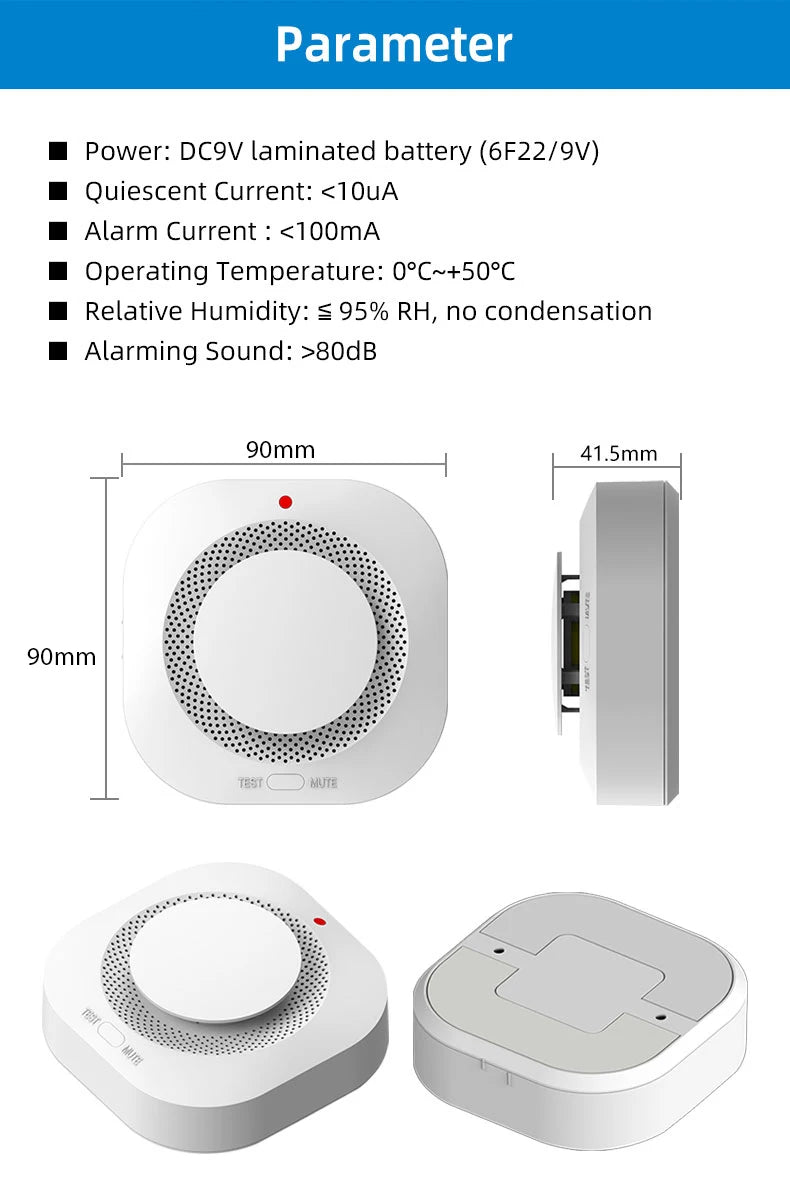 Smart Wireless Smoke Detector - Fire Alarm with 85dB Alert