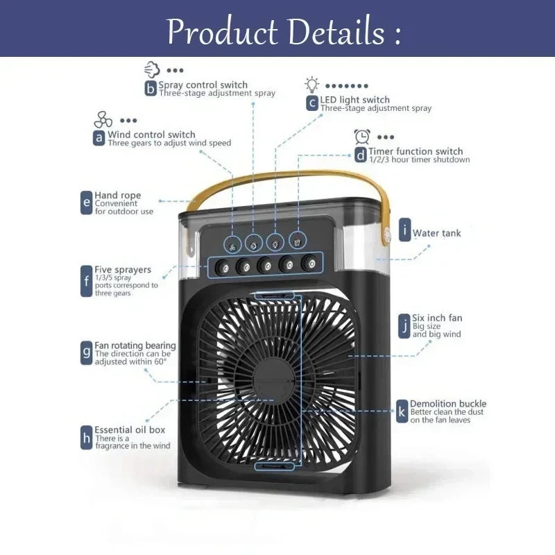 3-in-1 Portable Air Cooler - Mini Fan, Humidifier & LED Night Light