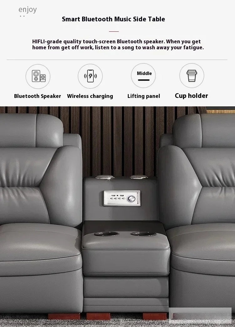 Premium Italian Genuine Leather Sectional Sofa Sets Couch Sofas with USB and Bluetooth Speaker - MANBAS Living Room Furniture